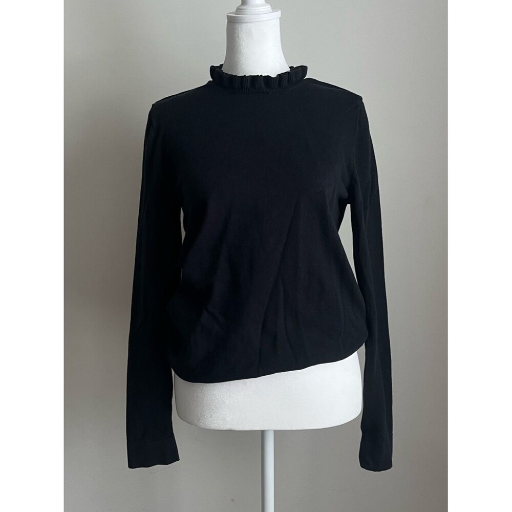 J Crew Ruffle Neck Scalloped Cotton Lightweight Sweater Fall Sz S